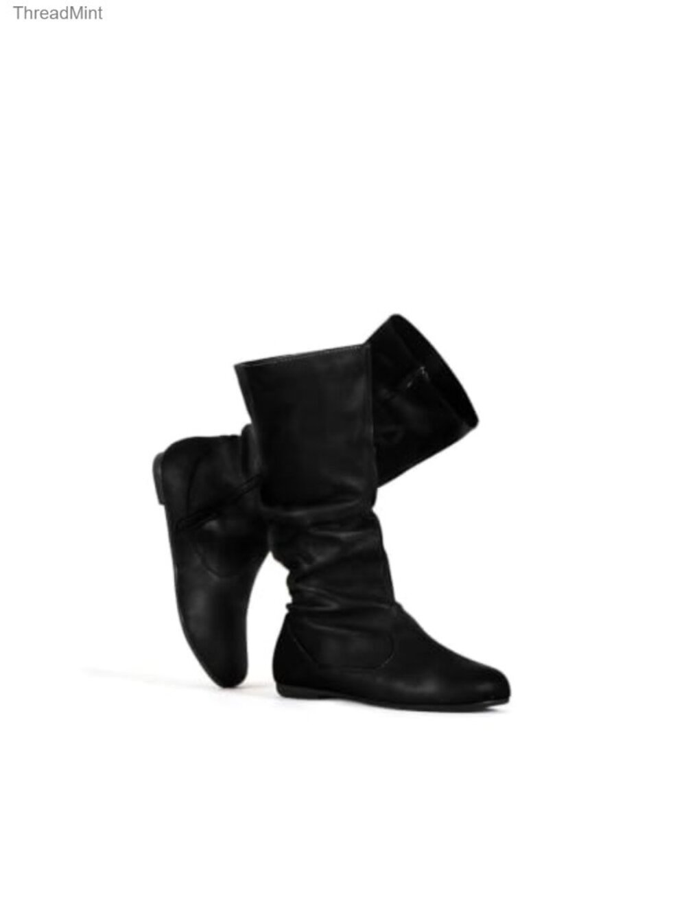Women's Slouchy Mid Calf Boots Zip Up Flat Boots Round Toe